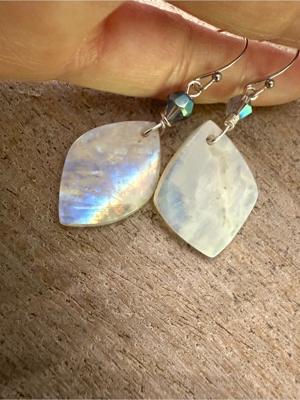 Moonstone Teardrop Dangle Earrings - Iridescent White - Picture 2 of 4